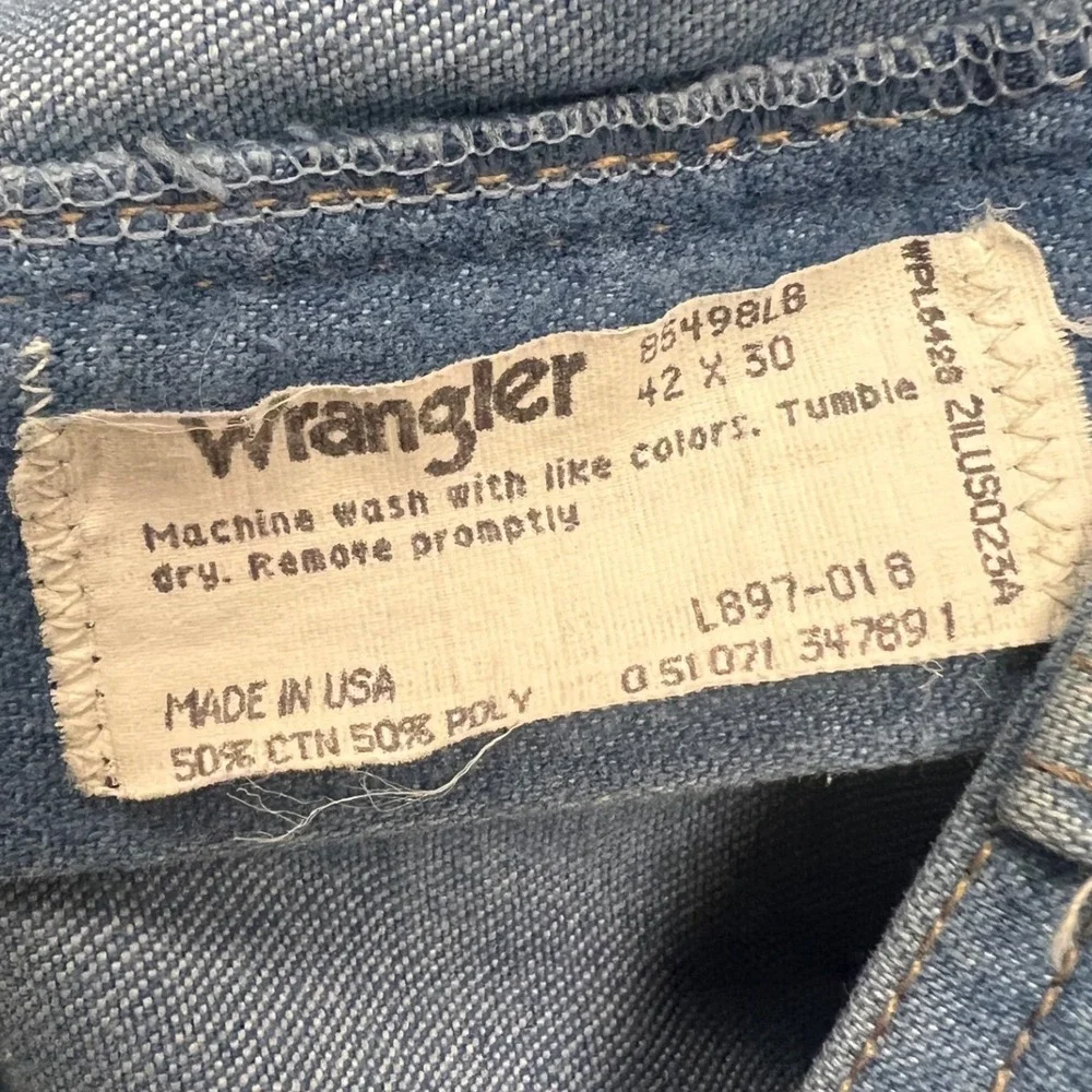 Wrangler Jeans Mens‎ 42x30 Blue Light Wash Straight Leg Vintage Made in USA